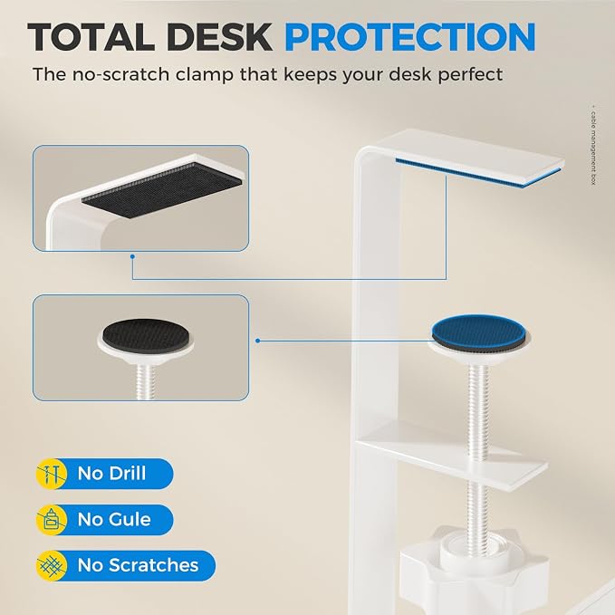 [Upgraded] 25" Extra Large Under Desk Cable Management, Cinati Wire Organizers No Drill, Cable Tray with Clamp for Wire Management, Cord Organization Box for Office, Home - No Damage to Desk(White) - Image 3