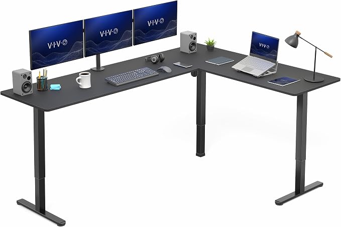 VIVO Black 84 x 63 in Corner Standing Desk, DESK-E3CTBB-84 | Electric, Large Reversible L-Shaped Table, Sit Stand Height Adjustable, Memory Controller, Office Furniture Sets, Black Frame by Unknown