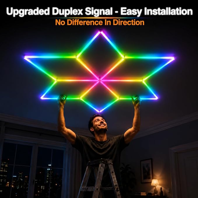 RGB Hexagon Garage Lights, Snowflake Hexagon Led Lights with Music Sync Mode, App & Remote Control RGB Ceiling Lights for Party, Gym, Studio, Gaming Room - Image 3