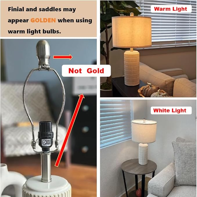 PoKat 23" Modern Ceramic Table Lamp Set of 2 for Living Room White Desk Lamps for Bedroom Farmhouse Bedside Nightstand Lamp House Warming Gifts New Home Decor End Table Lamps Gifts for Women Mom Beige - Image 2
