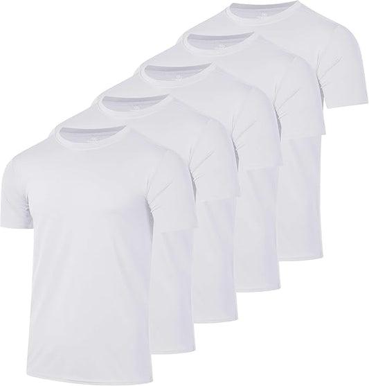 5 Pack Men's Dry Fit Short Sleeve T-Shirt Gym Workout Athletic Running Tee | Cooling, Moisture-Wicking, Crew Neck, Quick-Dry, Breathable, Active, Exercise, Fitness, Basketball, Cycling, Hiking, Tennis by RealEssentials