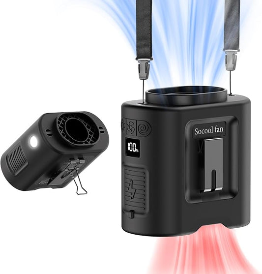 Socool 14500mAh Portable Waist Fan Clip on Belt 360 Rotation Wearable Rechargeable Personal Shirt Fan, 67H Cooling 5-Speed Battery Operated with Light, Neck Fan Hands-Free for Outdoor Jobsite Camping by Socoolfancoolinhand