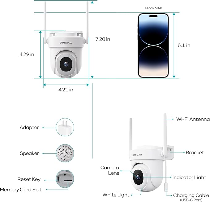 ZUMIMALL 2.5K Wired Cameras for Home Security, 2.4G/5G WiFi Outdoor Security Camera, 5MP, 24/7 Recording, AI Motion Detection, Cloud & SD Card Storage, 2-Way Audio, 360° PTZ Auto Tracking - 2-Pack - Image 8