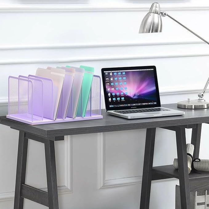 Kuntine.B 7-Section Upright Desk File Organizer Purple 2 Pack | Vertical, Mesh, Metal, Assembly, Stability, Sturdiness, Organization, Standing - Image 4