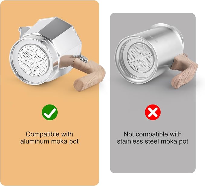 Sivaphe 9 Cup Stovetop Espresso Coffee Maker Replacement Infuser Parts Only for 450ml Aluminum Italian Moka Pot, 1 Filter and 3 Silicone Gasket Seals - Image 4