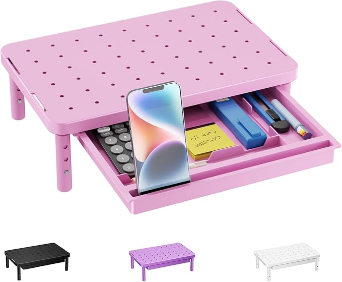 WALI Computer Monitor Stand with Storage, Desk Monitor Riser 3 Height Adjustable, Laptop Riser with Airflow Vents, Desk Organizer for Computer, Laptop, Printer (PTT002-P), 1 Pack, Pink by WALI