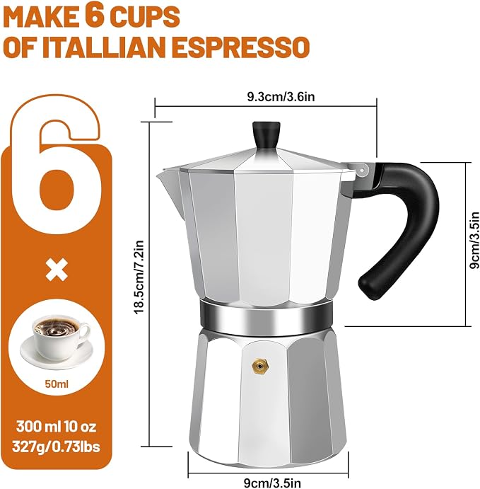 6 Cup Aluminum Espresso Stovetop Moka Pot Express Coffee Maker Percolator Italian Classic Mocha Coffee Machine for Italian and Cuban Cafe Brewing for Home & Camping 300ml 10oz - Image 2
