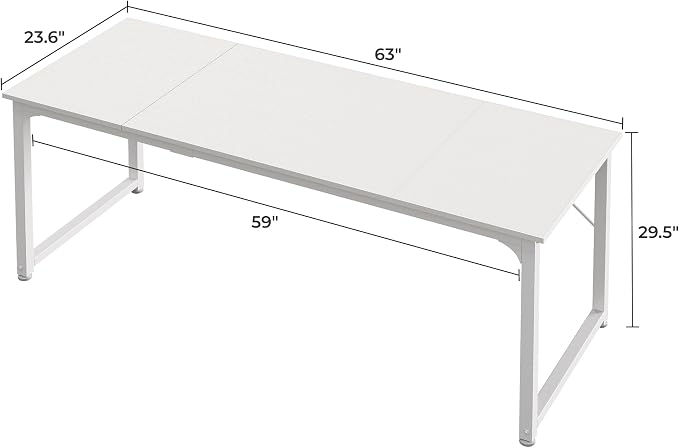 Huuger Computer Desk, 63 Inch Office Desk, Gaming Desk with Storage, Writing Desk Work Desk for Home Office, Study, Modern Simple Desk, Large Legroom, Metal Frame, White - Image 3