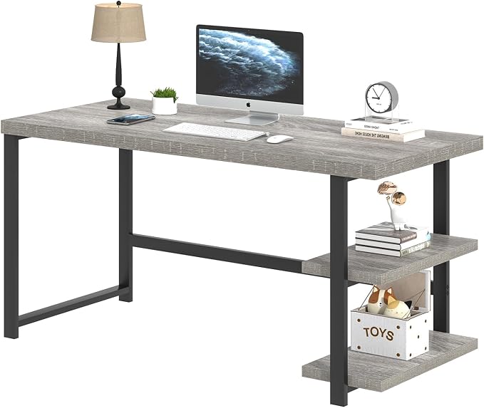 FOLUBAN 47 Inch Home Office Desk, Modern Computer Desk with Storage Shelves, Small Study Writing Gaming Table Workstation for Living Room Bedroom, Industrial Light Grey - Image 8