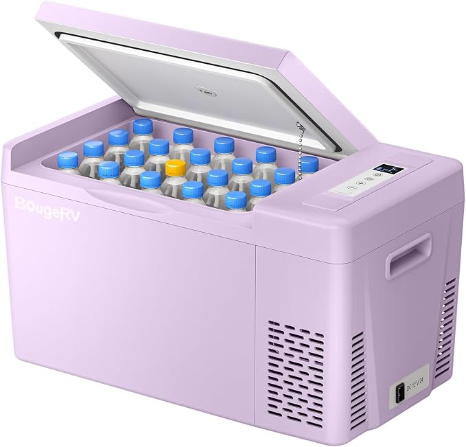 BougeRV Purple 23Quart Portable Refrigerator, 12 Volt Fridge 22L, Portable Freezer Compressor Cooler 12/24V DC 110~240 Volt AC for Truck Van RV Camper -8℉~50℉ by Unknown