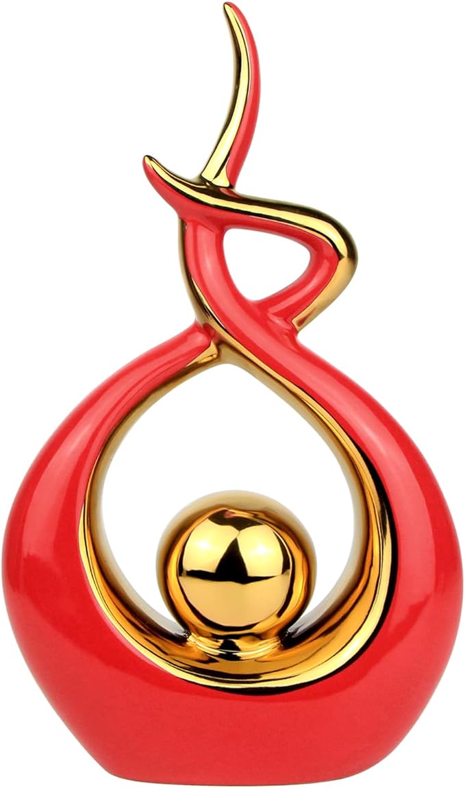 Norrclp Home Decor Modern Abstract Art Ceramic Statue Table Decorations for Dining Room Living Room Office Centerpiece (Red and Gold, Small) by Unknown
