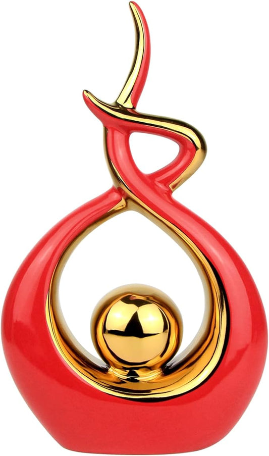 Norrclp Home Decor Modern Abstract Art Ceramic Statue Table Decorations for Dining Room Living Room Office Centerpiece (Red and Gold, Small) by Unknown