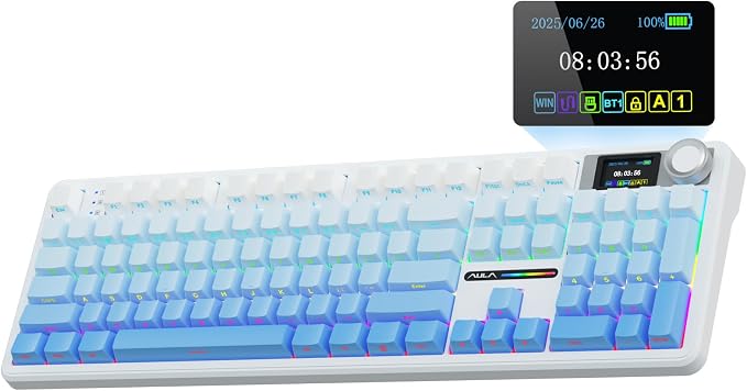 AULA F108 PRO - Wireless Mechanical Keyboard with Screen&Knob,Hot Swappable Gaming Keyboard with 8000mAh Battery,Pre-lubed Switches,RGB Backlit,PBT Keycaps Creamy Sounding Computer Keyboards,104 Keys by AULA