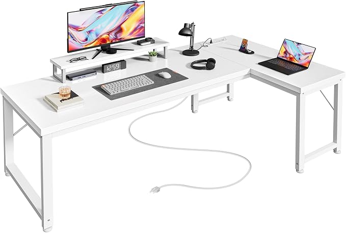 PRAISUN 53" L Shaped Computer Desk, Power Outlets, Monitor Stand, White | USB-C Ports, Reversible Charging Station, Spacious Desktop & Legroom, 0.94 Inch Thick Desktop, for Gaming, Study & Work by PRAISUN