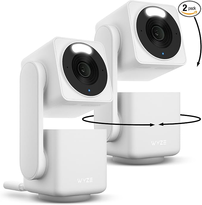 WYZE Cam Pan v4 (2-Pack), 4K Smart Home Security Camera System, AI Indoor/Outdoor Monitor for Baby/Pet/Person/Vehicle, Color Night Vision, 360° Pan/Tilt, 2.4G&5G, Works with Alexa & Google Assistant by WYZE
