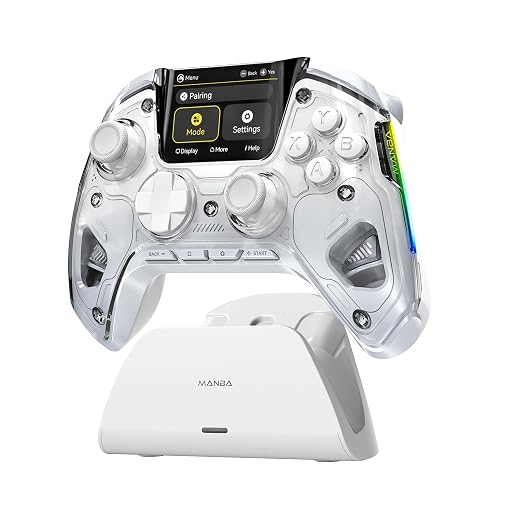 ManbaOne Interactive Screen Wireless Gaming Controller for PC/Switch/Switch 2/iOS/Android,Hall Effect Stick & Trigger,RGB Lighting,Remappable Buttons,1800mAh with Charging Dock (White) | for PC/Switch1/2/iOS/Android,Hall Effect Stick & Trigger,RGB Ligh... by MANBA