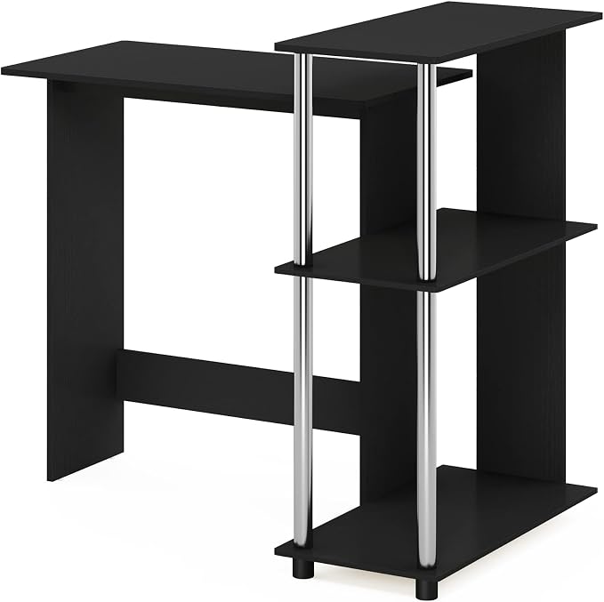 Furinno Abbott Corner Computer Desk with Bookshelf, Americano/Chrome - Image 7