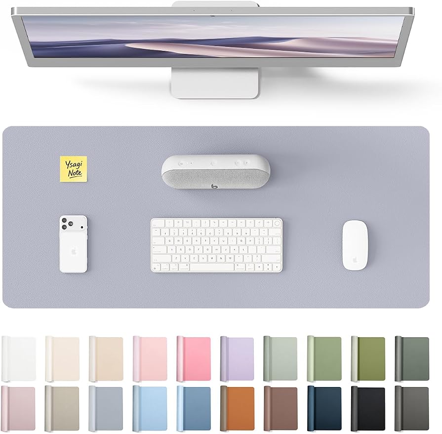 YSAGi Leather Desk Pad Protector, Office Desk Mat, Large Mouse Pad, Non-Slip PU Leather Desk Blotter, Laptop Desk Pad, Waterproof Desk Writing Pad for Office and Home (Soft Lavender, 23.6" x 13.8") by YSAGi