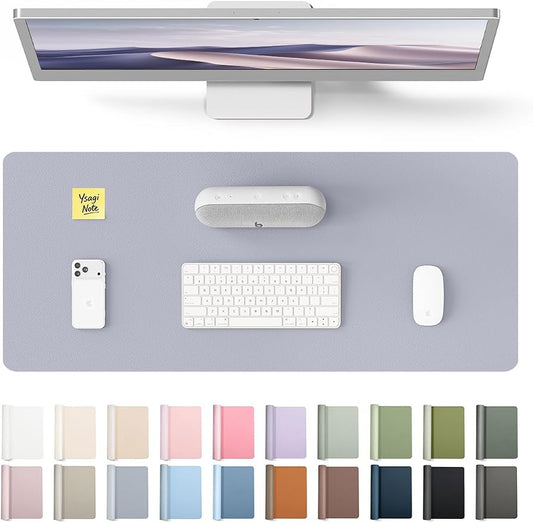 YSAGi Leather Desk Pad Protector, Office Desk Mat, Large Mouse Pad, Non-Slip PU Leather Desk Blotter, Laptop Desk Pad, Waterproof Desk Writing Pad for Office and Home (Soft Lavender, 23.6" x 13.8") by YSAGi