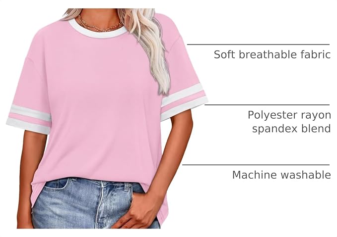 WIHOLL Womens T Shirts Loose Fit Short Sleeve Tees Crew Neck Color Block Summer Tops 2026 Fashion - Image 4