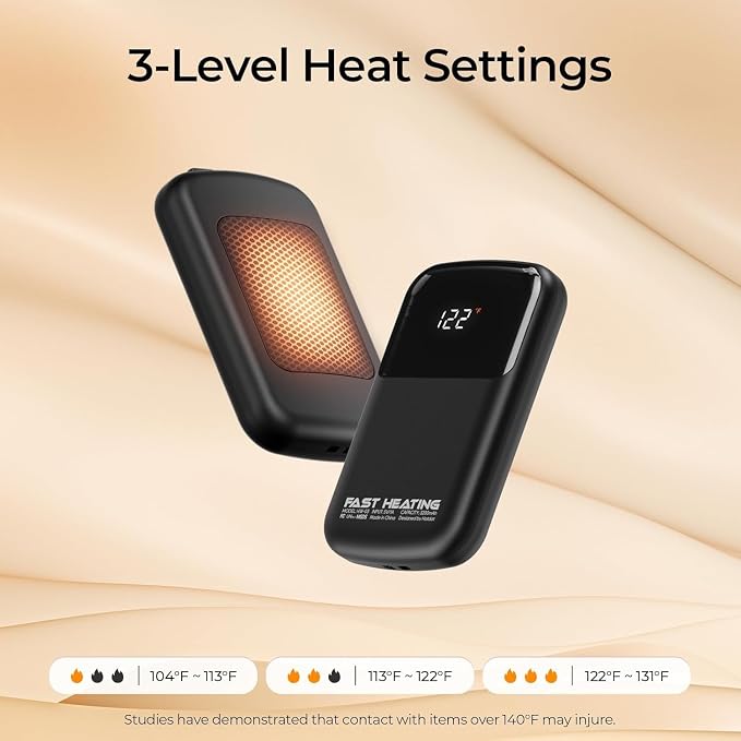 Hotdot AI Hand Warmers Rechargeable with Gift Box, 2 Pack Portable Electric Hand Warmer with LED Display Battery and Temperature, Fast Heating, for Men, Women, Hunting Camping Black - Image 3