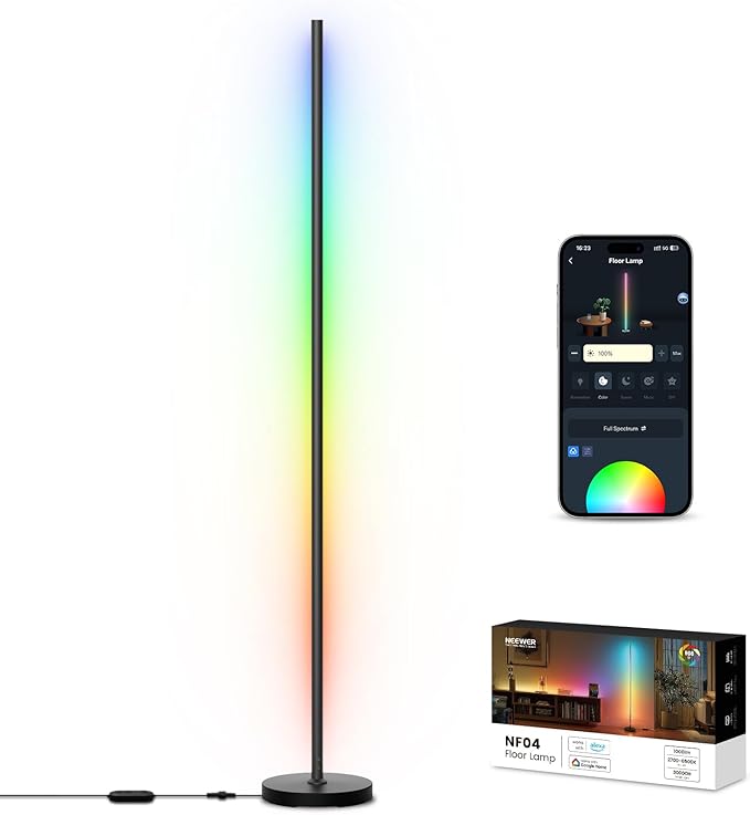 NEEWER NF04 RGB IC W Smart Floor Lamp NEW Version, 1000lm LED Corner Light Compatible with Google Alexa, APP/AI Design/Music Sync/16 Million Color Living Room Bedroom Home Decor Ambient Lighting by Neewer