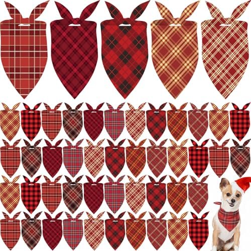 Weewooday 50 Pcs Christmas Red Plaid Dog Bandanas Bulk for Holiday Medium by Weewooday