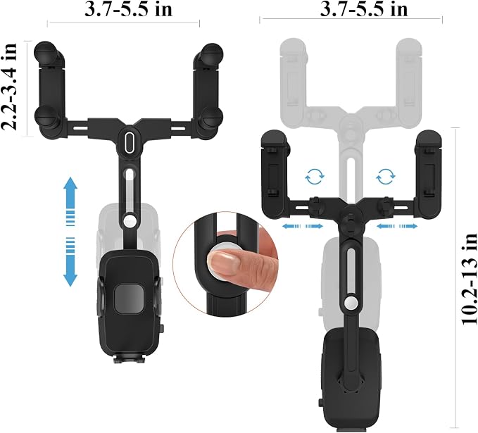 Car Phone Holder Mount, Rear View Mirror Phone Holder, Rotatable and Retractable Phone Holders for Your Car Compatible with iPhone Samsung All 4-7 Inch Cell Phones - Image 6