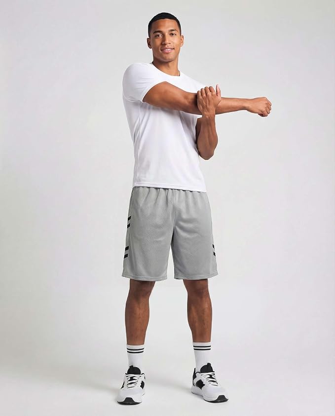 5 Pack Men's Mesh Shorts Athletic Basketball Sports Gym Workout Pockets | Cooling Moisture-Wicking, 9", Long, Quick-Dry, Breathable, Elastic Drawstring Waistband. Running, Exercise, Soccer, Training. - Image 3