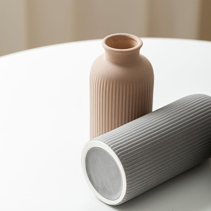 Modern Ceramic Vase Set, Black Ribbed Matte Design, 3-Piece Decorative Vases for Home, Living Room, Office (Black Mix) - Image 7