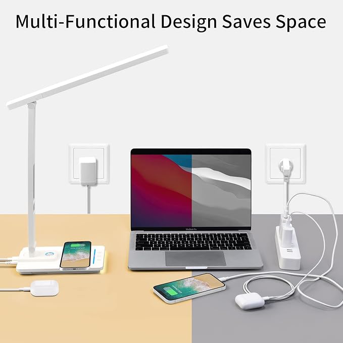 LAOPAO LED Desk Lamp with Wireless Charger: Desk Lamps for Home Office Bedroom, 5 Color Modes & Brightness Dimmable, 2 Night Light - Image 8