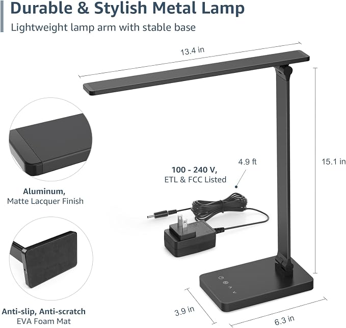Lepro LED Desk Lamp for Home Office, 9.5W 750LM Touch Desk Light, Black | 5 Color Modes 5 Brightness Level, Eye Caring, Metal Task Lamp For Reading, Sewing, Crafts, School Supplies, Puzzle Light - Image 6