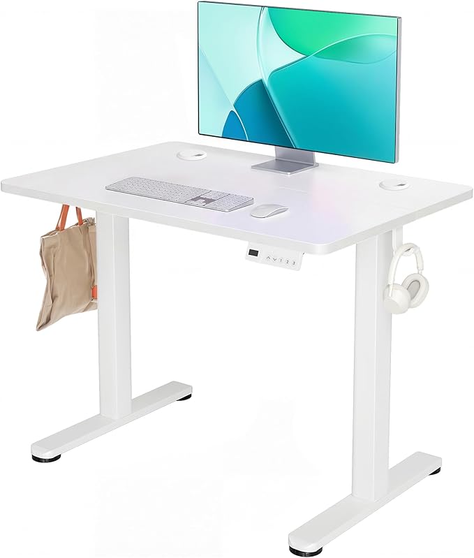 YDN 32 x 19 Inch White Electric Standing Desk | Adjustable Height, Sit Stand, Cable Management, Ergonomic, Home Office by YDN
