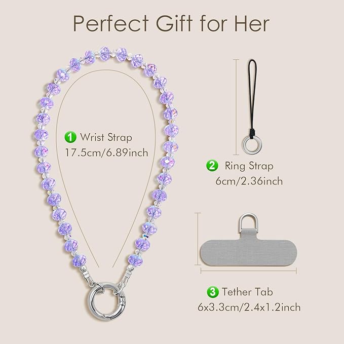 SURPHY Phone Charm, Handmade Beaded Phone Wrist Strap with Tether Tab | Phone Charm Strap, Phone Chain with Premium Metal Buckle, Wrist Strap Fits Cellphone Cases, Wallets, Bags, Keys - Image 2