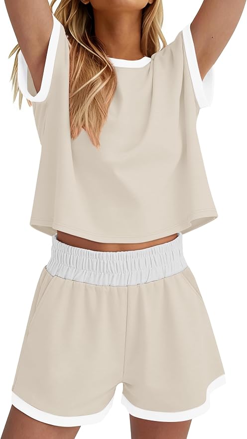 WIHOLL Two Piece Sets for Women Summer Lounge Short Sets Cap Sleeve Crew Neck Sweatsuit with Pocket XS-2XL - Image 4