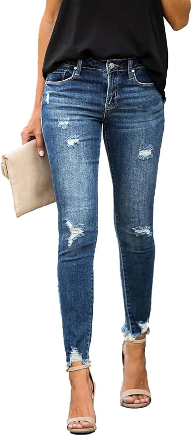 KUNMI Women's Skinny Ripped Trendy Jeans Distressed Stretchy Denim Pants by KUNMI
