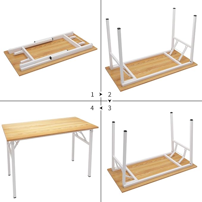 Need Office Computer Desk 47.2x23.6 in Sturdy Folding Laptop Table Teak | White Frame Writing Gaming Work Table/Foldable Home Office Desk/Sewing Table, No Assembly Required - Image 5