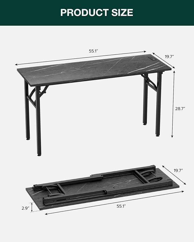 Frylr Small Folding Computer Desk – Portable 55.1 Inch Foldable Laptop Table, Collapsible and Compact for Easy and Fast Setup, Lightweight for Small Spaces, Home Craft and Study Use, Marble Greige - Image 2