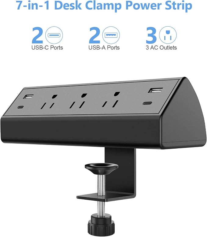 Jgstkcity Desk Clamp Power Strip,40W Total Fast Charging Station,2 PD 20W USB C Ports,Desk Edge Mount Surge Protector for Home, Office,3 Outlets,Fit 1.96" Tabletop Edge,ETL Listed | 2 PD 20W USB C Ports, 3 Outlets, Desk Edge Mount, Fit 1.96" Tabletop E... - Image 2