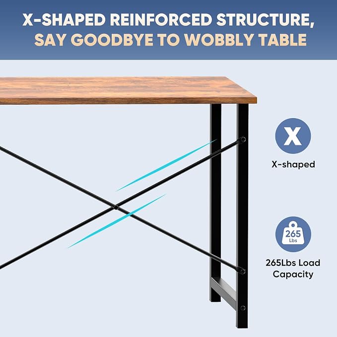 DUMOS 47 Inch Small Computer Desk, Gaming Desks for Home Office Bedroom | Modern Study Writing Work Table, Craft PC Desk Simple Workstation with Reinforcement Structure, Rustic Brown - Image 5