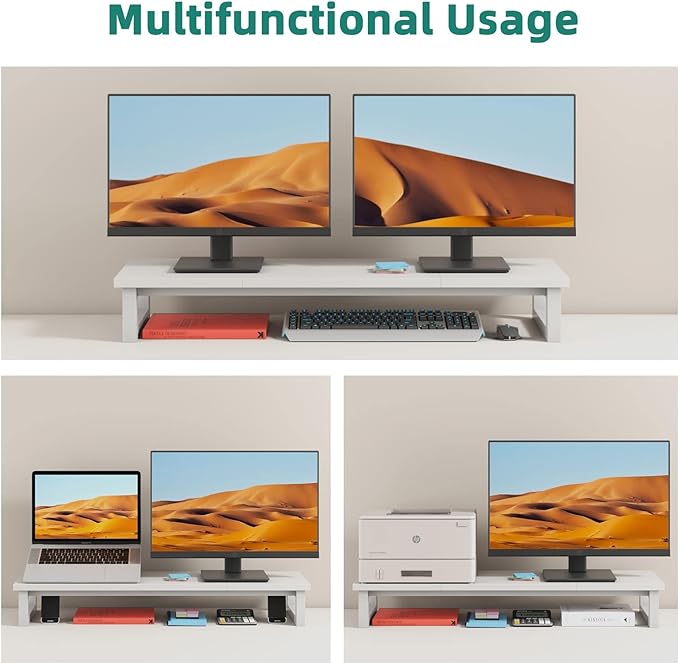 YAOHUOO Dual Monitor Stand Riser, 39Inch Large Monitor Stands for 2 Monitors, Computer Monitor Stand, Wooden Desktop Oraganizer Shelf for Office Desk Computer,Laptop,TV - Image 4