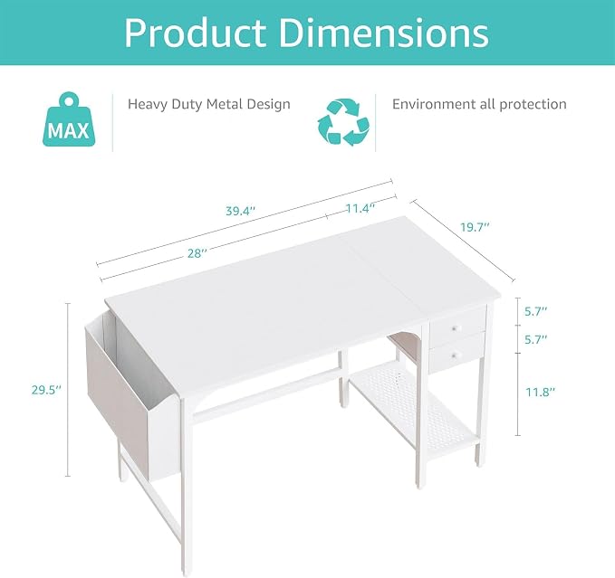 Lufeiya White Small Desk with Drawers - 40 Inch Computer Desk for Small Space Home Office, Modern Simple Study Writing Table PC Desks - Image 3