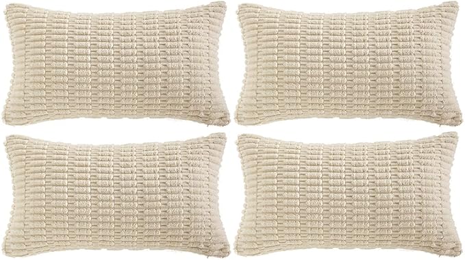 Fancy Homi 4 Packs Decorative Throw Pillow Covers for Living Room Couch Bed, Modern Farmhouse Boho Home Décor Accent Cushion Case, 24" x 14", Cream by Fancy+Homi