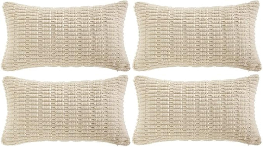 Fancy Homi 4 Packs Decorative Throw Pillow Covers for Living Room Couch Bed, Modern Farmhouse Boho Home Décor Accent Cushion Case, 24" x 14", Cream by Fancy+Homi