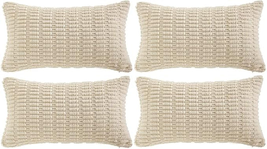 Fancy Homi 4 Packs Decorative Throw Pillow Covers for Living Room Couch Bed, Modern Farmhouse Boho Home Décor Accent Cushion Case, 24" x 12", Cream by Fancy+Homi