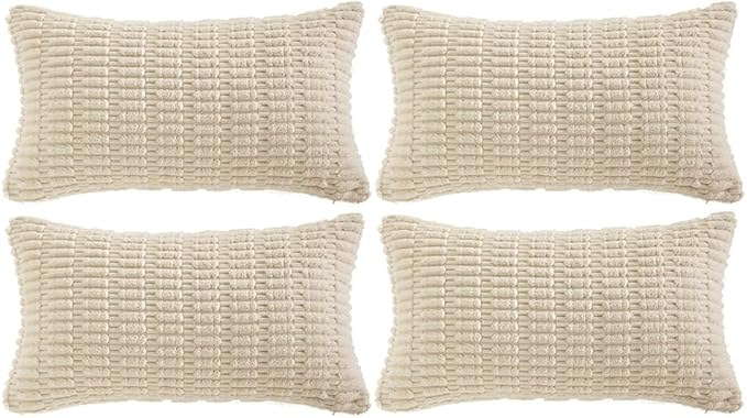 Fancy Homi 4 Packs Decorative Throw Pillow Covers for Living Room Couch Bed, Modern Farmhouse Boho Home Décor Accent Cushion Case, 20" x 12", Cream by Fancy+Homi