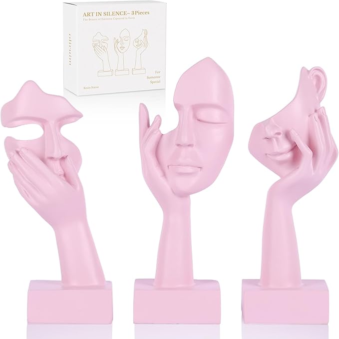 3 Pcs Thinker Small Statue Set - Pink Art Abstract Home Accent Figurines for Decor Woman Apartment Bookshelf Floating Shelf Coffee Table Office Desk Bathroom Counter Decor (3 Pcs Pink, 6") by oliruim