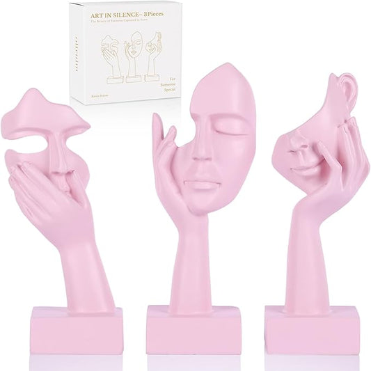 3 Pcs Thinker Small Statue Set - Pink Art Abstract Home Accent Figurines for Decor Woman Apartment Bookshelf Floating Shelf Coffee Table Office Desk Bathroom Counter Decor (3 Pcs Pink, 6") by oliruim