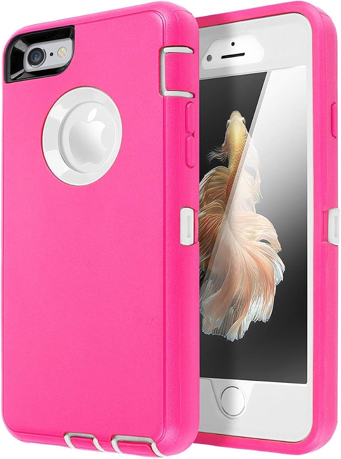 AICase iPhone 6 Case, iPhone 6S Case [Heavy Duty] Built-in Screen Protector Tough 3 in 1 Rugged Shockproof Cover for Apple iPhone 6/6S (Pink/White) by AICase