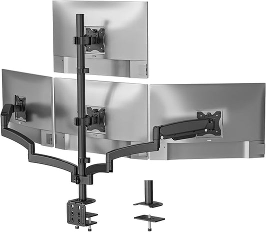 WALI Quad Monitor Mount for 13-27 inch Screens, Extra Tall 4 Monitors Desk Mount, up to 19.8lbs, 32.2 inch Height Max, Fully Adjustable 4 Monitor Arms, VESA 75/100mm (GSDM004S), Black by WALI